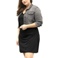 thumbnail image 3 of GRACE & GRANDEUR Women's Plus Jean Jackets Button Down Denim Bomber Jacket, 3 of 5