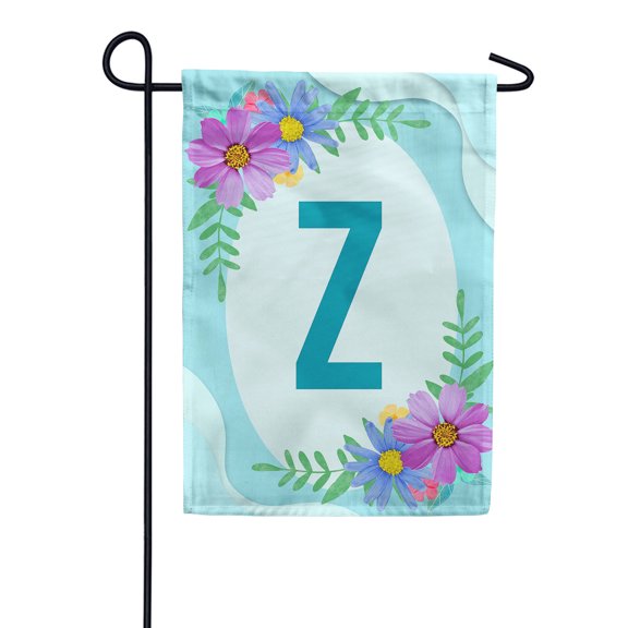America Forever Spring Monogram Garden Flag Letter Z 12.5 x 18 inches Double Sided Vertical Outdoor, Yard, Lawn, Pink and Blue Flowers, Cosmos, Leaves, Summer Flower Garden Flag