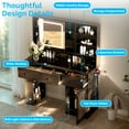thumbnail image 4 of Zimtown Vanity Desk with Mirror & LED Lights, Glass Top Makeup Vanity Table with Charging Station & Side Rack, Black, 4 of 8