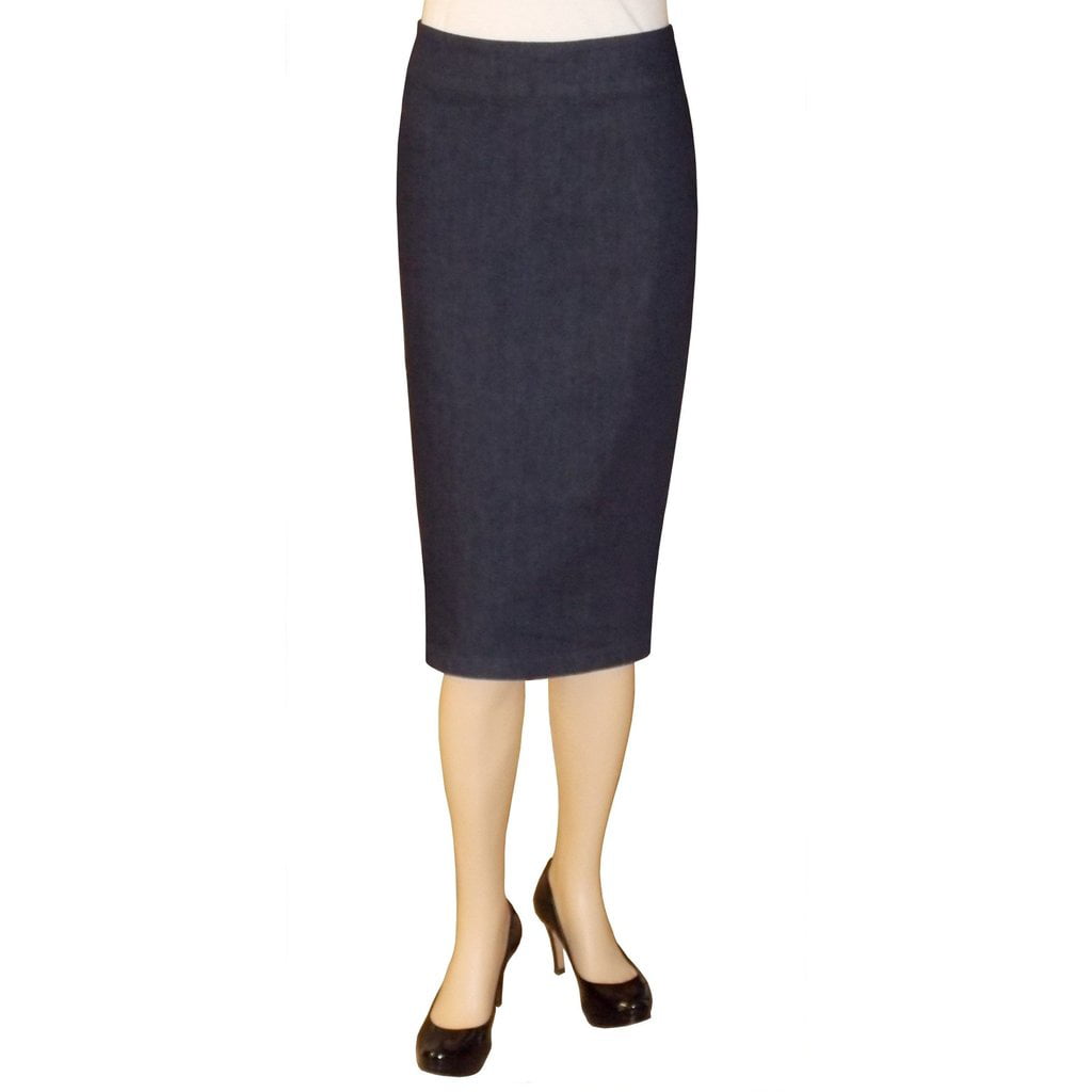 BabyO Womens Below The Knee Modest Two Tone Stretch Knit Pencil Skirt for Office and Work Wear