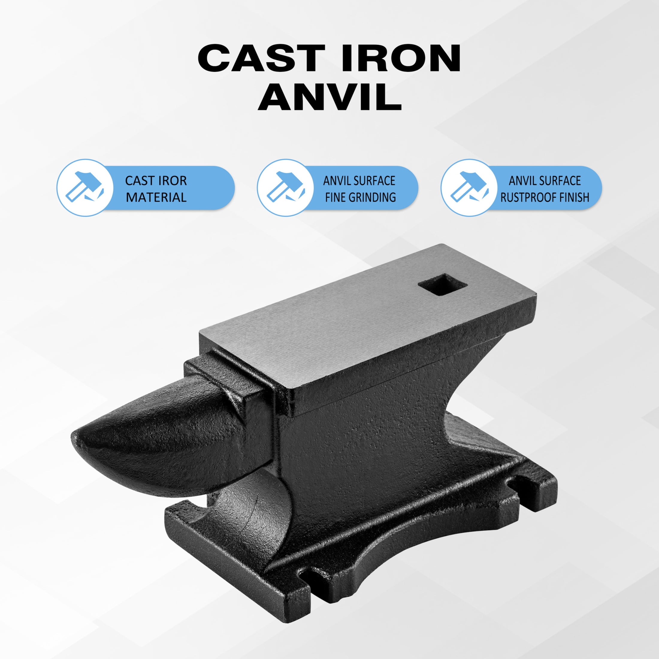 Noble House 100 lb Cast Iron Single Horn Anvil, Blacksmith Forging Tool with Hardy Hole and Wide Top