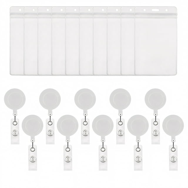 MUKA 50 Pack Solid Color Retracting Badge Reel with Vertical Style Clear ID Card Holders Sets