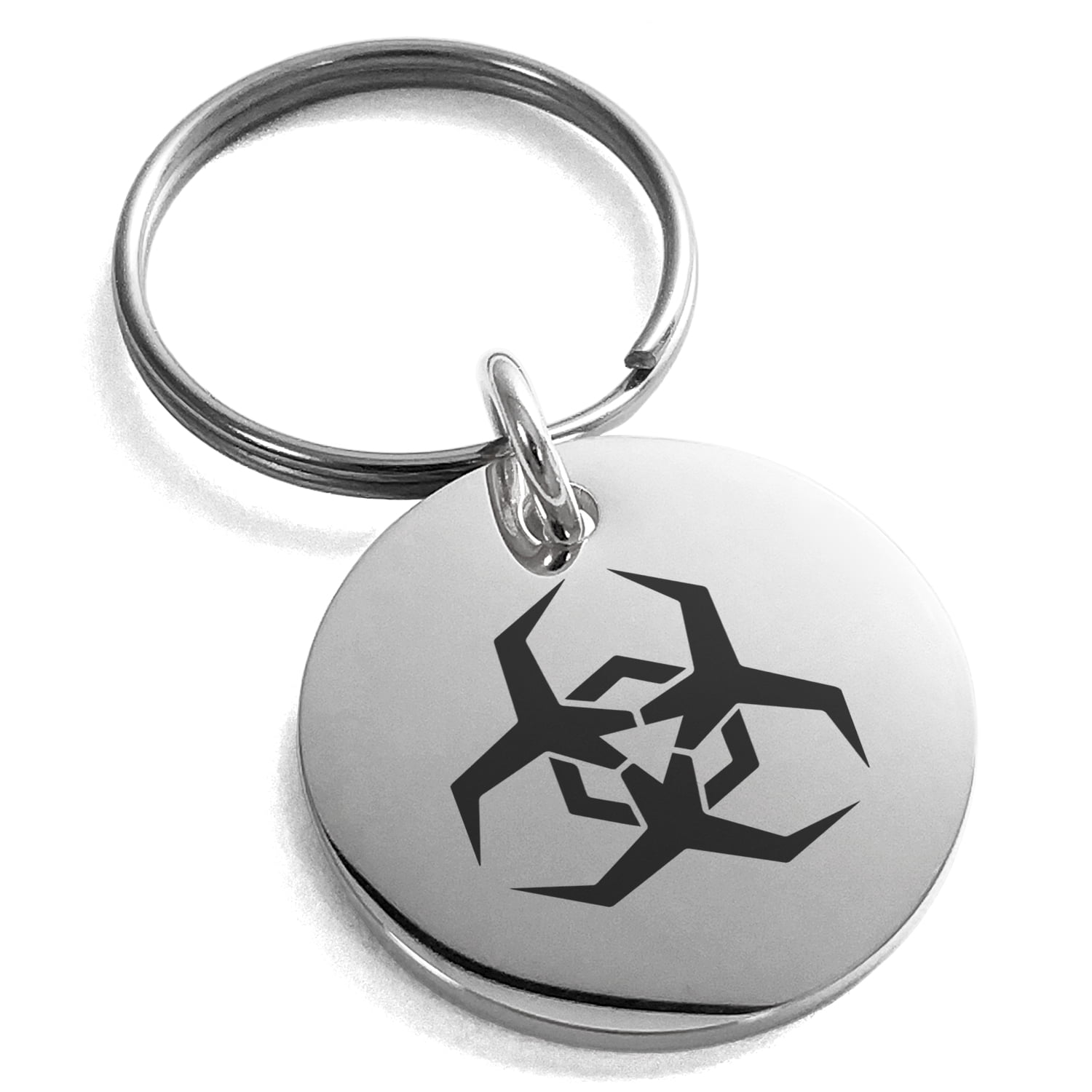 Stainless Steel Biohazard Malware Engraved Small Medallion Circle Charm ...