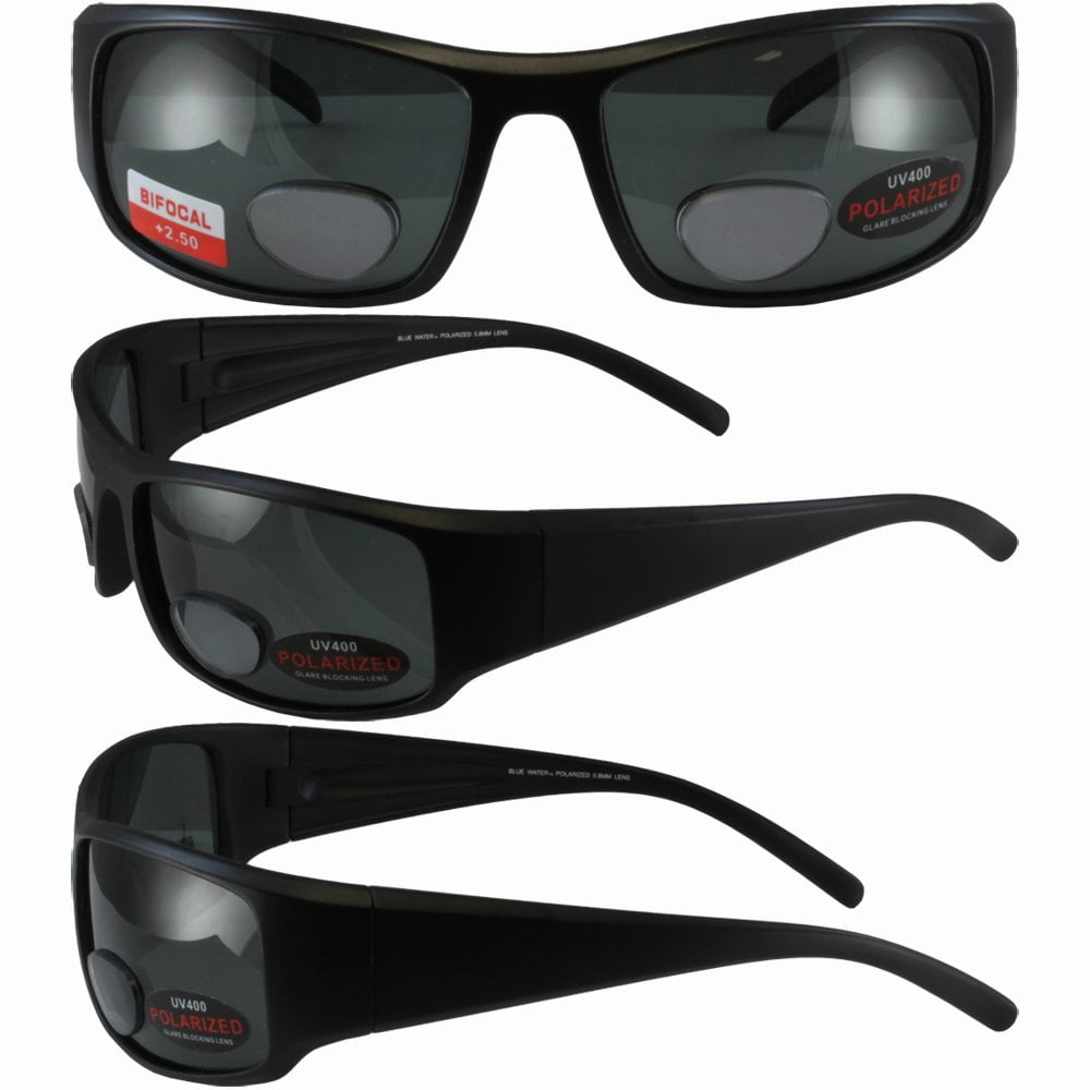 BlueWater Polarized Bifocal 1 Sunglasses Matte Black Frames +2.5