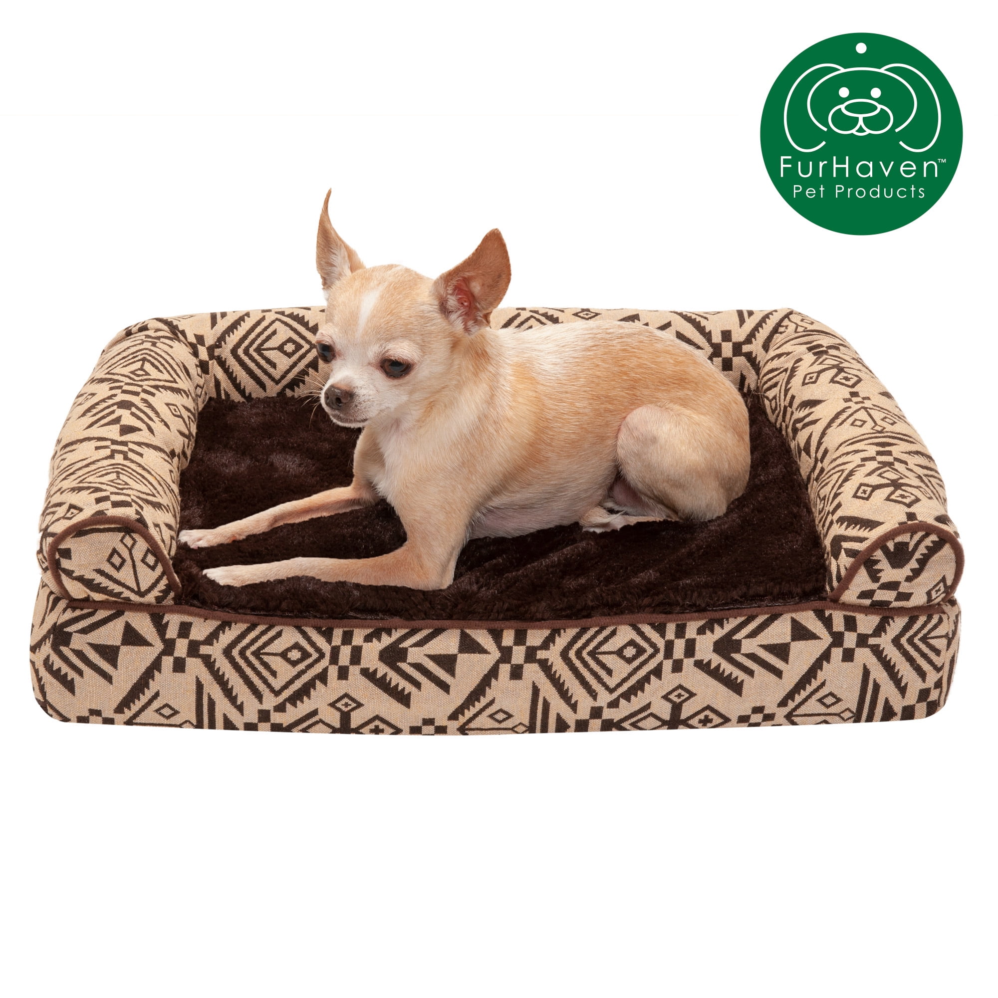 FurHaven Pet Dog Bed | Orthopedic Southwest Kilim Sofa-Style Couch Pet Bed for Dogs & Cats, Desert Brown, Small