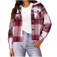 thumbnail image 5 of larppty Flannels for Women Cropped Shacket Jacket Fashion Plaid Button Down Shirt 2025 Fall Coat Tops (Khaki, XXL), 5 of 8