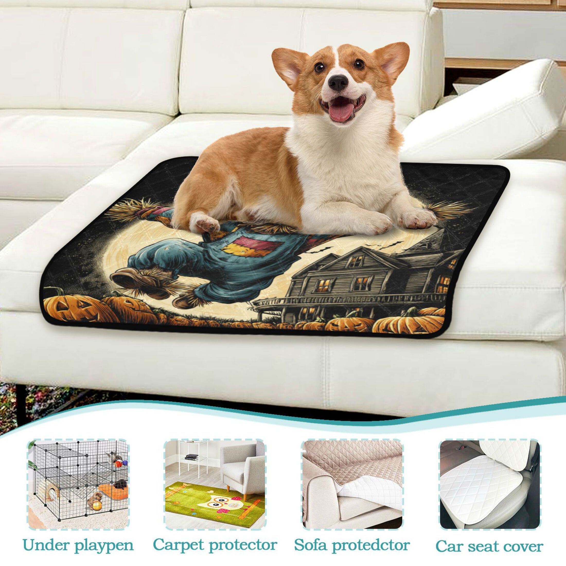Qxltty Cute Scarecrow Cat litter Pads Pet Set of 2 Diaper Mats Center Anti-leakage Layer Absorbent Soft and Comfortable