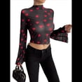 thumbnail image 3 of Camiseta de Larga con Estampado Floral Transparente Y2K, Cuello Redondo, Mangas Acampanadas y para Mujer Negro XL, 3 of 10