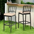 thumbnail image 4 of Metal Dining Bar Stools, Outdoor Bar Height Stool, Indoor Outdoor Stools with High Back & Cushions, Black Matte Finish, 29" Barstools for Patio, Bistro(2 Slat back stools with cushions, Black), 4 of 6