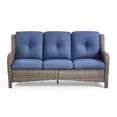 thumbnail image 2 of PARKWELL Outdoor 3 Seats Sofa - Rattan Wicker Patio Couch with Cushions - Steel Frame - Gray Wicker, Blue Cushions, 2 of 9