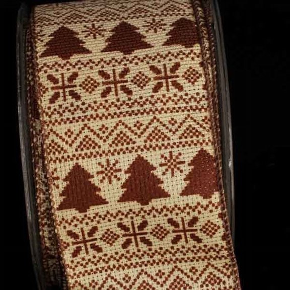 The Ribbon People Brown and Beige Christmas Trees Wired Craft Ribbon 2.5" x 40 Yards