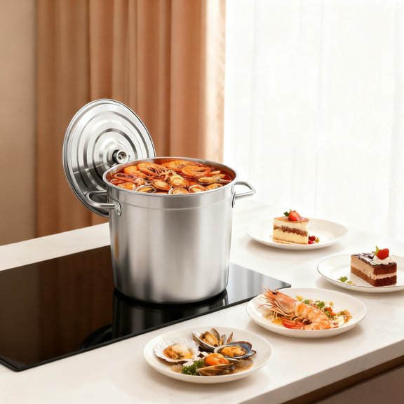 78 Quart Modern Stock Pot Stainless Steel Large Kitchen Soup Big Cooking Steaming Fryer Silver Round