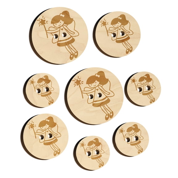 Sweet Fairy with Wand Wood Buttons for Crochet Knitting Sewing DIY Craft - 1.00 Inch Medium (7pcs)