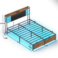 thumbnail image 4 of Homieasy Queen Size Bed Frame with Upholstered Headboard, Platform Bed with Charging Station and RGB LED Lights, Heavy Duty Metal Slats, Noise Free, No Box Spring Needed, Rustic Brown, 4 of 14
