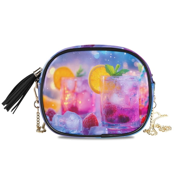 Womens Casual Chain Shoulder Bag Simple style Colorful Cocktails with Raspberries Crossbody Bag