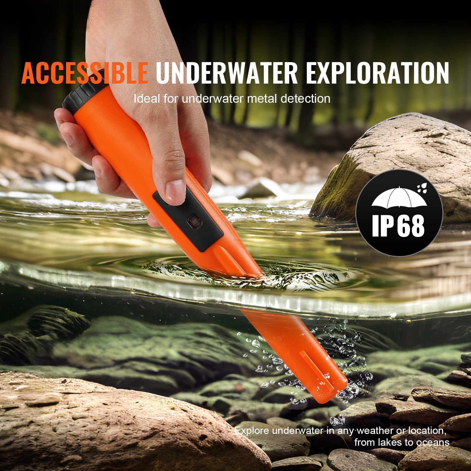 KFFKFF Metal Detector Pinpointer, IP68 Waterproof Handheld Detector Wand Probe, Pinpointing Finder Probe Treasure Hunting for Adults and Kids