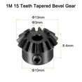thumbnail image 2 of Uxcell 2pcs Bevel Gear Tapered Bevel Pinion Gear 0.8 Module for Hardware Mechanical Rotation (45# Steel, 15T, 3mm Hole), 2 of 6