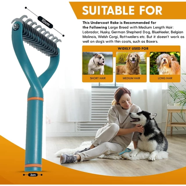 Un paquete de 2 cepillos para perros, cepillos para gatos, cepillos largos para perros, cepillos para mascotas, cepillos para el cuidado de perros que eliminan nudos, esteras y pelo enredado, capa inferior. ZefeiWu 8390614300224
