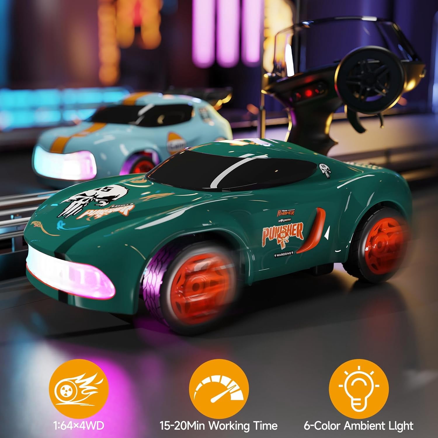 RC Drift Car,1:64 Mini Desktop RC Drift Car, 2.4GHz Scale 4WD High Speed Remote Control Cars Vehicle with LED Lights, Racing Tires, Racing Sport Toy Cars for Adults Boys Girls Kids(Black)