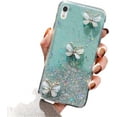 thumbnail image 1 of For Apple iPhone XR Green Smart Shockproof Glitter Crystal butterfly Wrist Strap Cover Case, 1 of 5