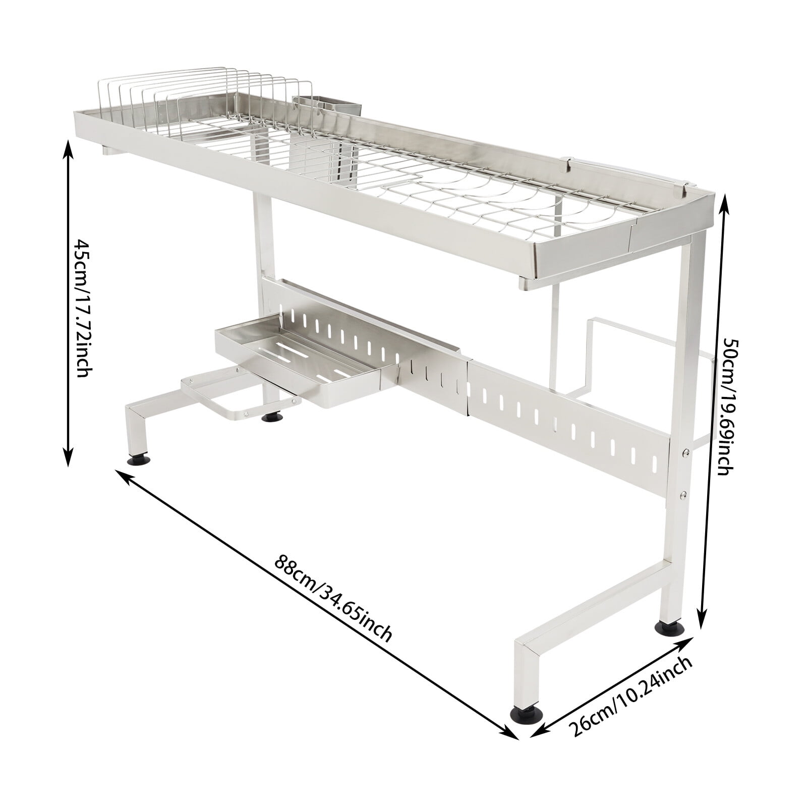Over The Sink Dish Drainer Drying Rack, Adjustable Length Over Sink Dish Drying