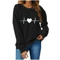 thumbnail image 2 of Aboser Valentines Day Shirts Women Fitted Long Sleeve Tshirt Trendy Heartbeat Prints Tops Comfy Crew Neck T-Shirt Loose Fit Tunic Tops, 2 of 3