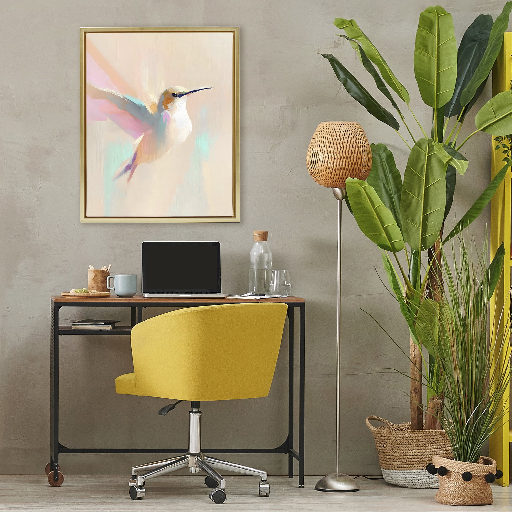 Stupell Industries Pastel Hummingbird in Flight Gold Framed Floater Canvas Wall Art, design by The Prints Vibe