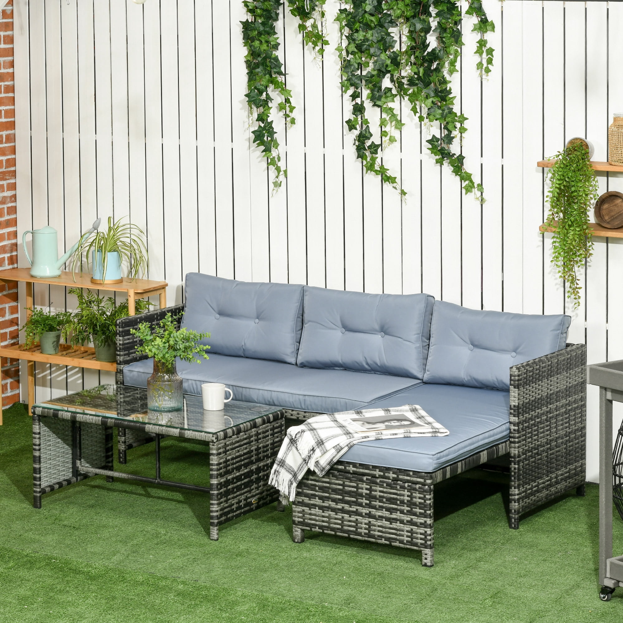 Outsunny Patio Furniture Set with Loveseat Sofa Chaise Lounge