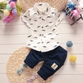 thumbnail image 2 of Toddler Kids Boy Gentlemen Printed Button Down Print Shirts Short Sleeve Tops +Pants Outfits, 2 of 4
