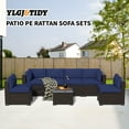 thumbnail image 4 of YLGJ&TIDY 7-Piece Outdoor Patio Set, All-Weather Rattan Sofa with Waterproof Cushions and Glass Table for Garden, Poolside, Navy Blue, 4 of 8