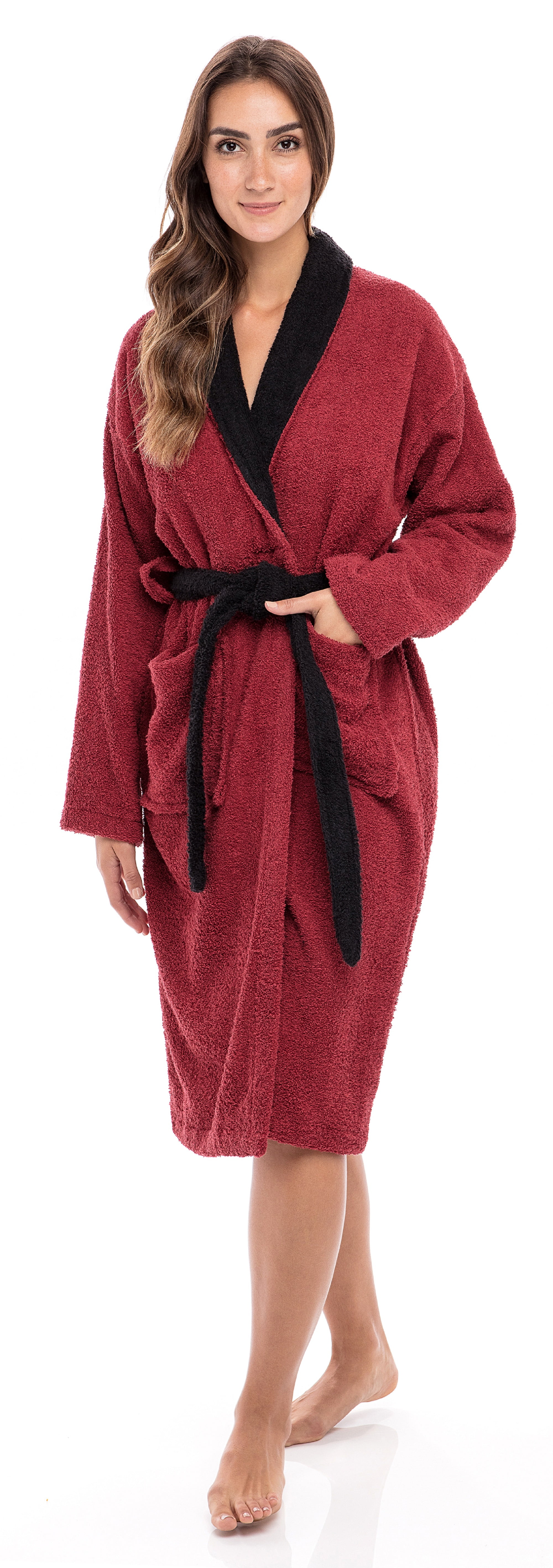 Women’s 100 Terry Cotton Bathrobe Toweling Dressing Gown Robe Two Tone