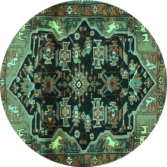 Ahgly Company Machine Washable Indoor Round Persian Turquoise Blue Traditional Area Rugs, 3' Round