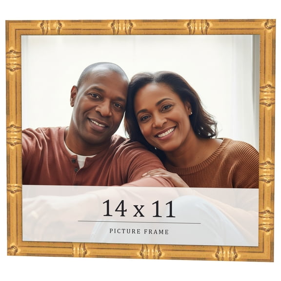 14x11 Frame Gold Bamboo Solid Wood Picture Frame | 1 Inch Moulding Width | Interior Frame Depth