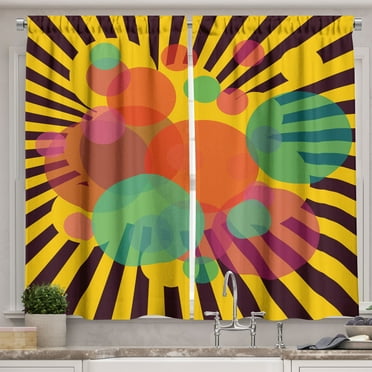 Ambesonne Retro Kitchen Curtains, Circular Stripes, 55"x39", Multicolor