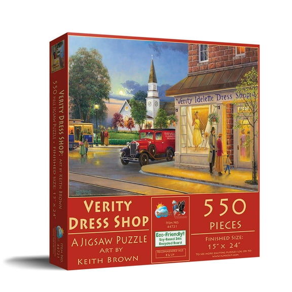 SUNSOUT INC - Verity Dress Shop - 550 pc Jigsaw Puzzle by Artist: Keith Brown - Finished Size 15" x 24" - MPN# 44721