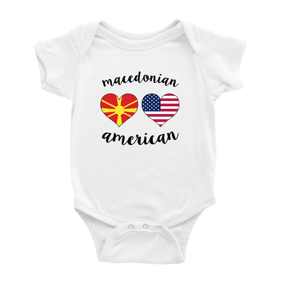 Macedonian American Flag Two Hearts Baby Bodysuits Newborn Clothes (White, 3-6 Months)