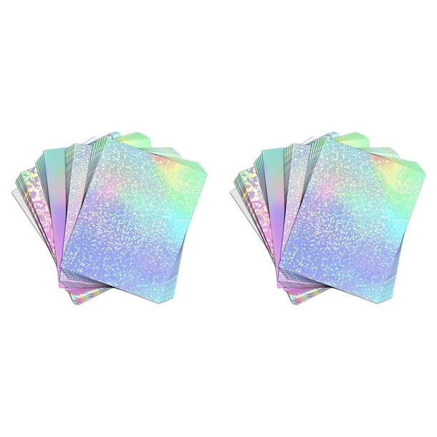 48 Hojas de Papel Adhesivo de Vinilo para Impresora de InyeccióN de Tinta - Papel Adhesivo Brillante Imprimible y Hojas Laminadas HolográFicas