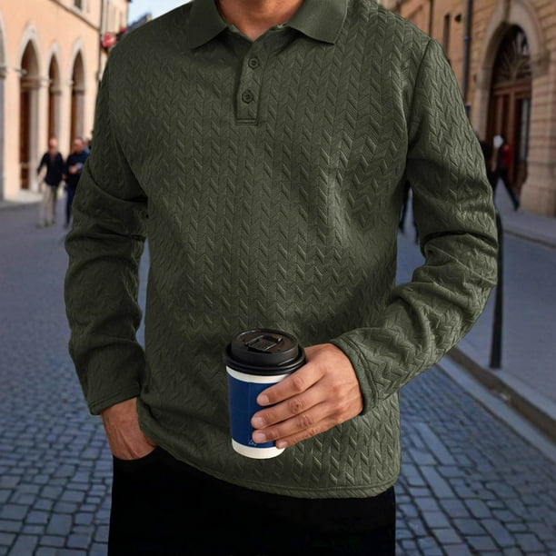 pstuiky camisas de manga larga para hombre, Cárdigan informal de color liso con botones y mangas largas para hombre camisetas de hombre m