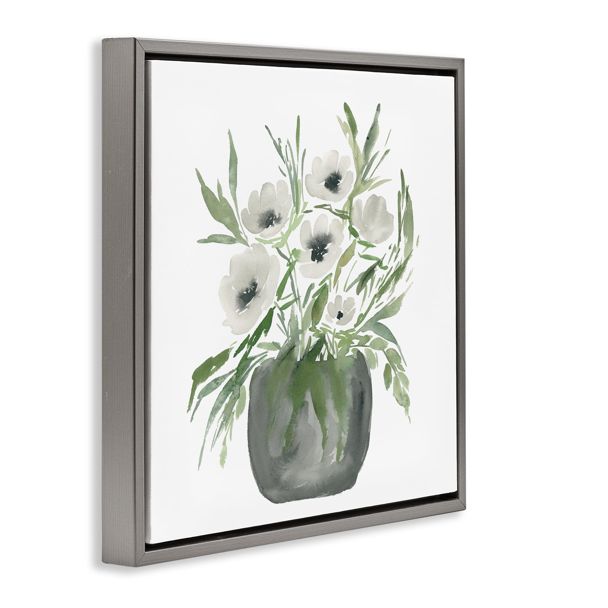 Stupell Industries Soft White Anemones Gray Framed Floater Canvas Wall Art, design by Lucille Price