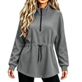 thumbnail image 5 of Bzdzmqm Women Fall Winter Fleece Sweatshirts Long Sleeve Zipper Drawstring Pullover Tops Cozy Warm Basic Solid Cardigan Casual Outfits for Work Travel Daily Wear, Gray XL, 5 of 7