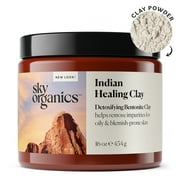 Sky Organics Indian Healing Clay with Detoxifying Bentonite Clay for Face, Helps Remove Impurities, Suitable for Oily or Blemish-Prone Skin, 100% Pure, Vegan & Cruelty-Free Skin Care, 16 Oz.