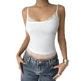 thumbnail image 3 of Women'S Square Neck Lace Tank Tops Sleeveless Crop Spaghetti Strap Summer Y2k Tops White XL, 3 of 8
