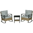 thumbnail image 2 of Outsunny 3 Piece Rocking Chair Bistro Set, Outdoor Wicker Porch Conversation Set with 2 Rockers, Table, Tufted Cushions for Garden, Light Gray, 2 of 9