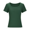thumbnail image 4 of Wyobmus Scoop Neck Basic T Shirt for Women Slim Fit Short Sleeve Tees Y2K Going Out Tops Solid Cute Tight Shirts Green, 4 of 5