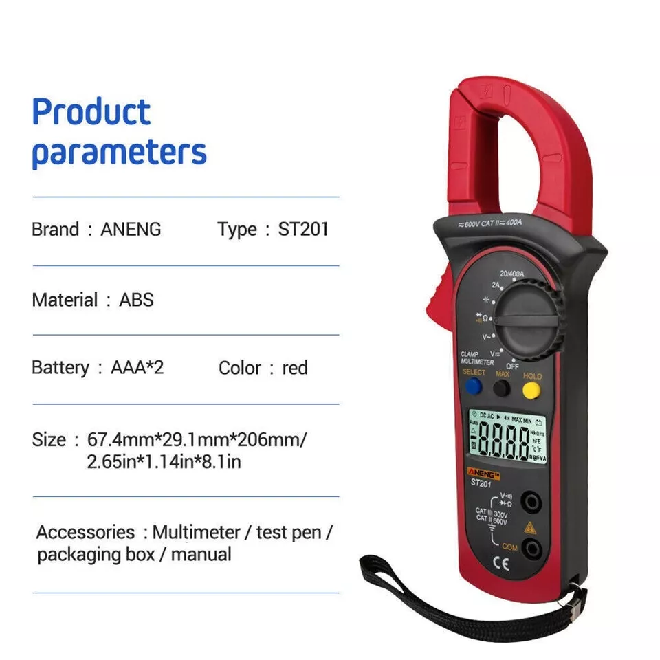 CIRCLE- Lcd Digital Multimeter Clamp Voltmeter Ammeter Ohmmeter Volt Ac Dc Tester Leads