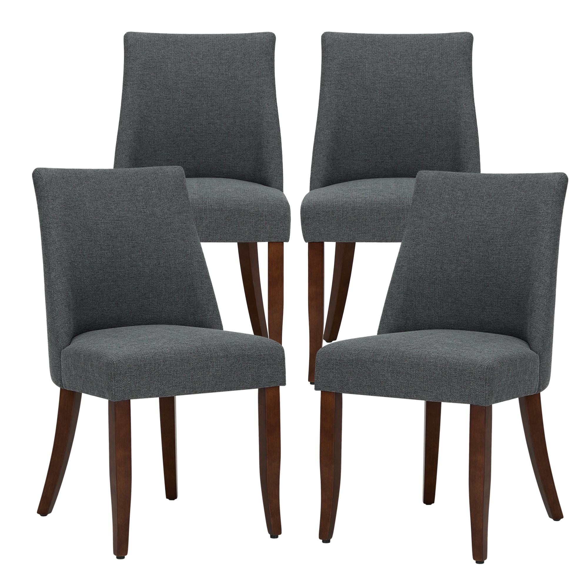 EOP Upholstered Dining Chairs Set of 4, Mid Century Modern Fabric Side Chairs with Solid Wood Legs, Comfortable Kitchen & Dining Room Chairs for Home, Restaurant Use, Dark Gray