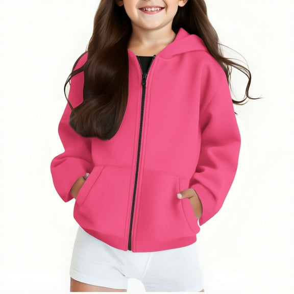Cethrio Girls Hoodies with Zipper, Fall Hooded Long Sleeve Casual Girls' Outerwear Hot Pink Size 10-12