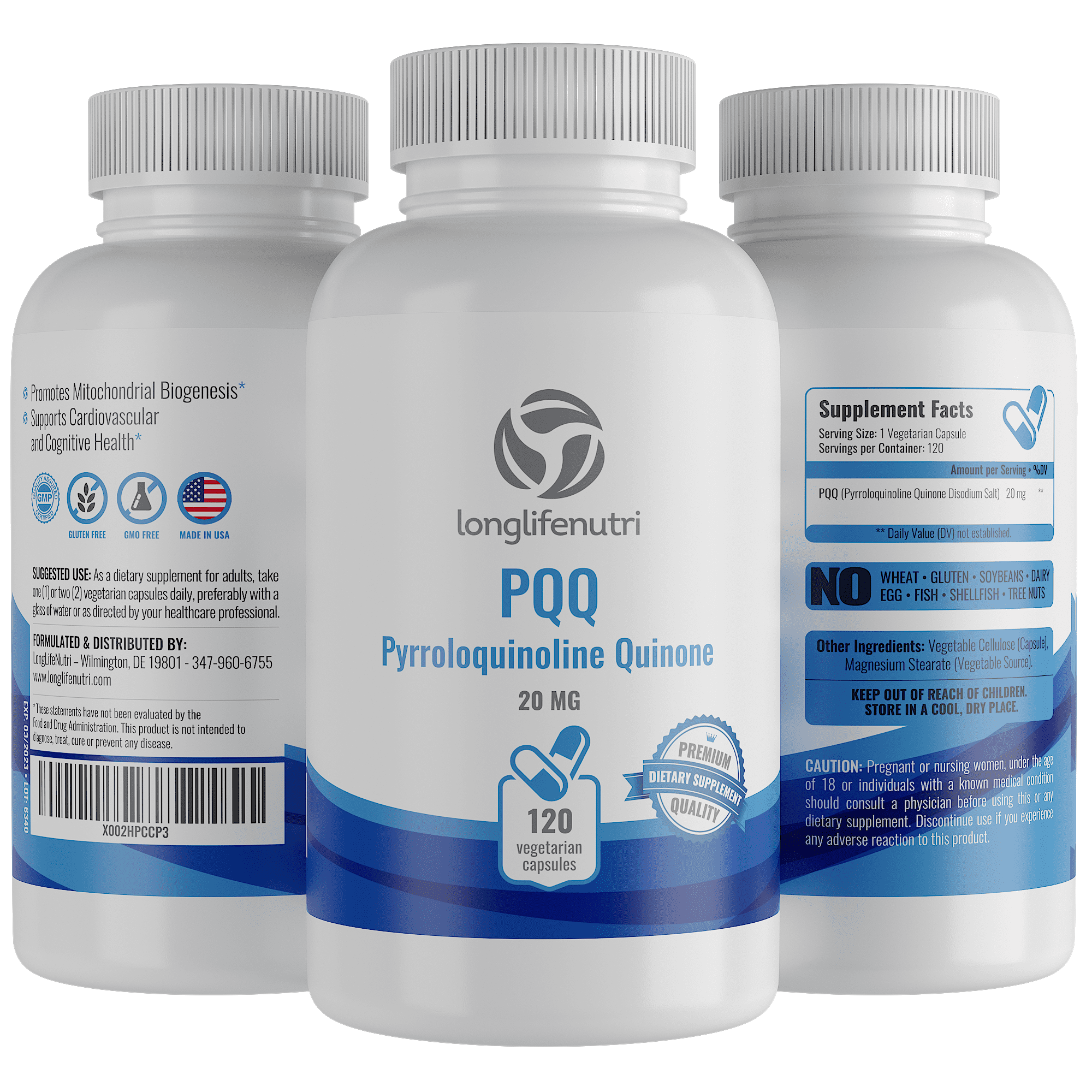 LongLifeNurti PQQ 20 mg - 120 Vegetarian Capsules for Better Sleep Quality