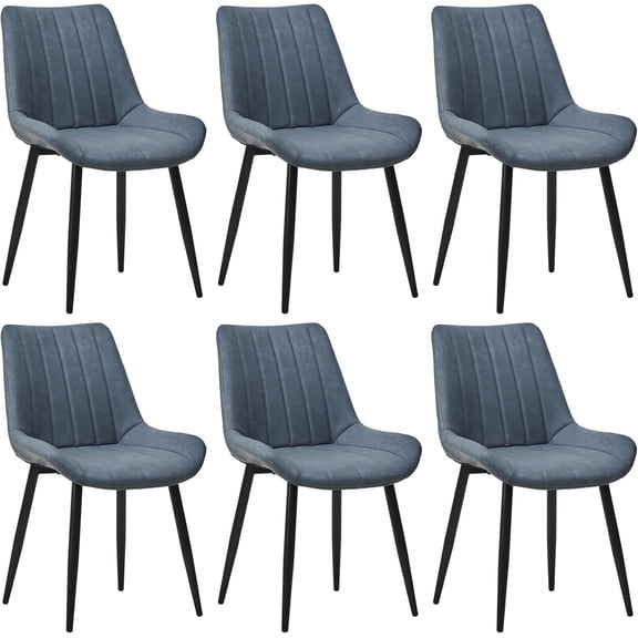 CLIPOP Dining Chairs Set of 6, Faux Leather Dining Chairs with Upholstered Seat, High Back Comfy Cushion, Metal Leg, Accent Kitchen Side Chair for Living, Restaurant & Meeting Room, Blue