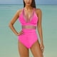 thumbnail image 4 of Conjunto de Bikini de Cintura Alta para Mujeres Traje de Baño de Malla de Correa sin Espalda de Color Sólido con Almohadillas Extraíbles, 4 of 4